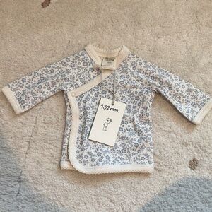Cream and Light Blue Floral Kimono Baby Top by